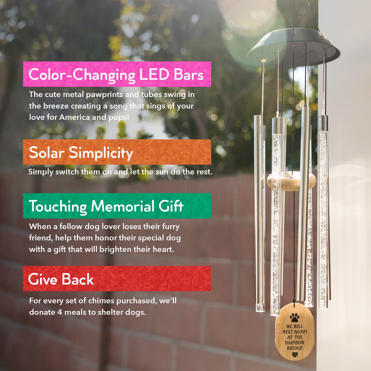 Rainbow Bridge Forever In My Heart Color – Changing Solar Dog Chime with Gift Box- Deal 25% off!
