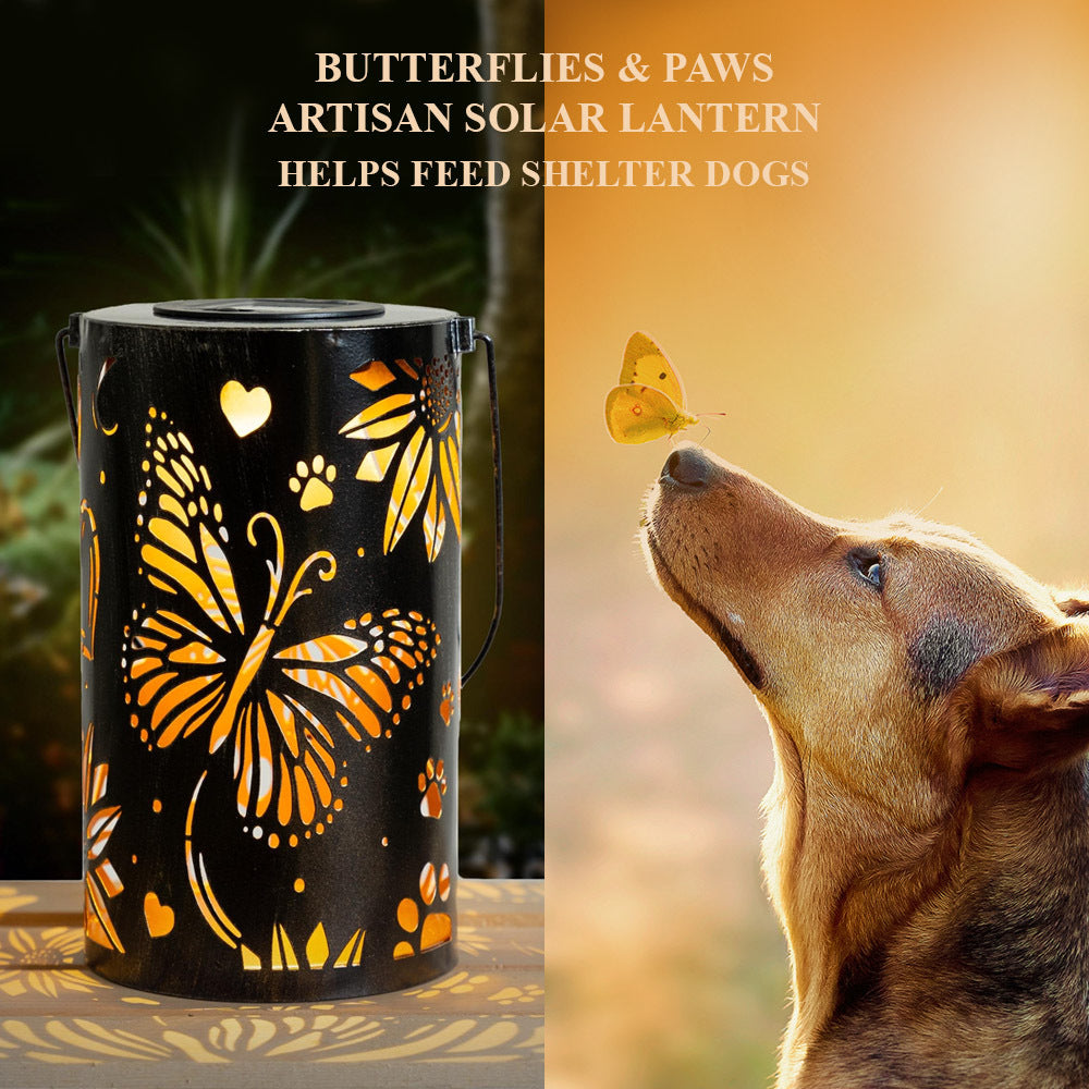 Butterflies & Paws- Artisan Shadow Solar Lantern – Deal 25% Off!